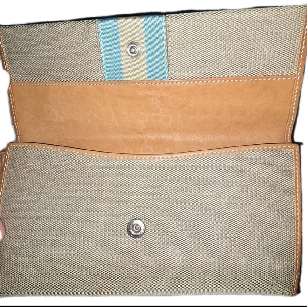 RARE Authentic Gucci Amalfi Beige and Brown Cloth Wallet with Silver Accent EUC